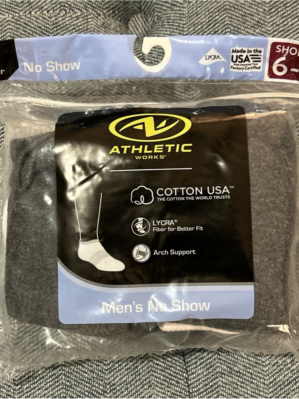 Athletic Works Men's No Show Socks 6-Pack Shoe Size 6-12 Arch Support Moisture